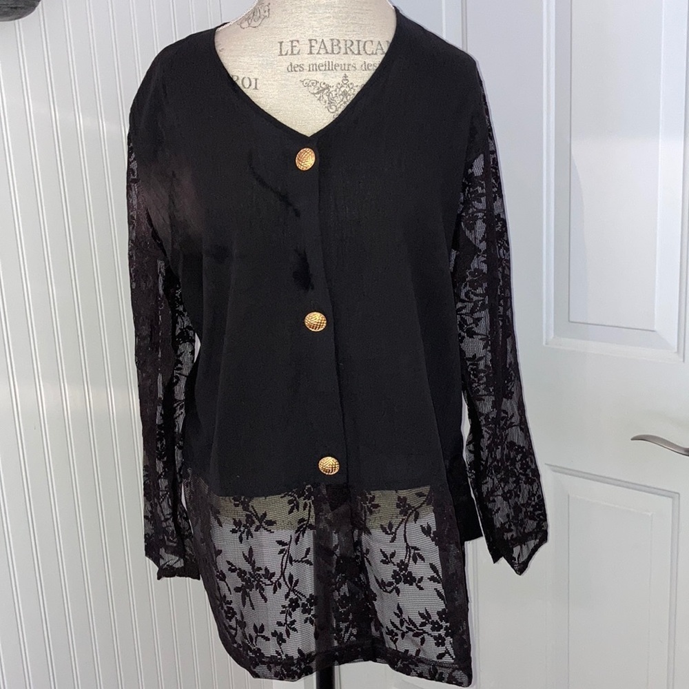 NWT Delta Burke large black blouse NWT